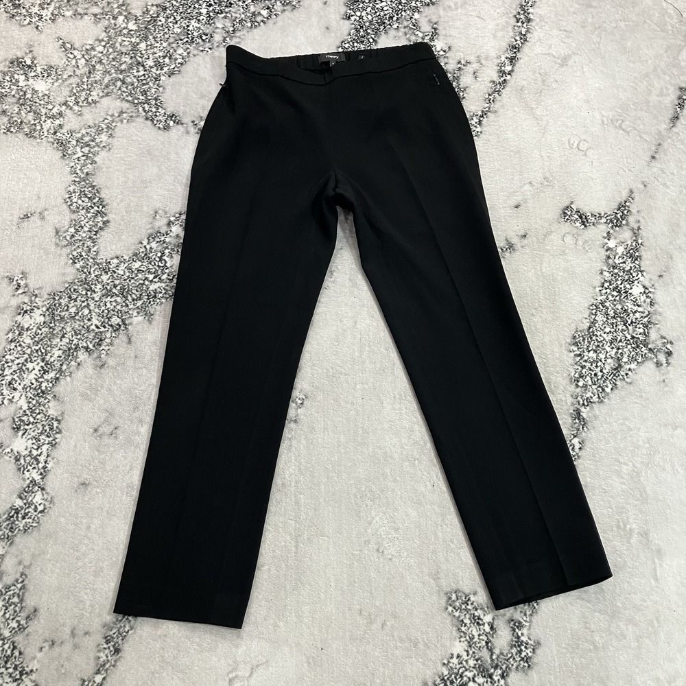 Theory Pants Womens Size 0 Black Straight Leg Career Dress Stretch Pull On